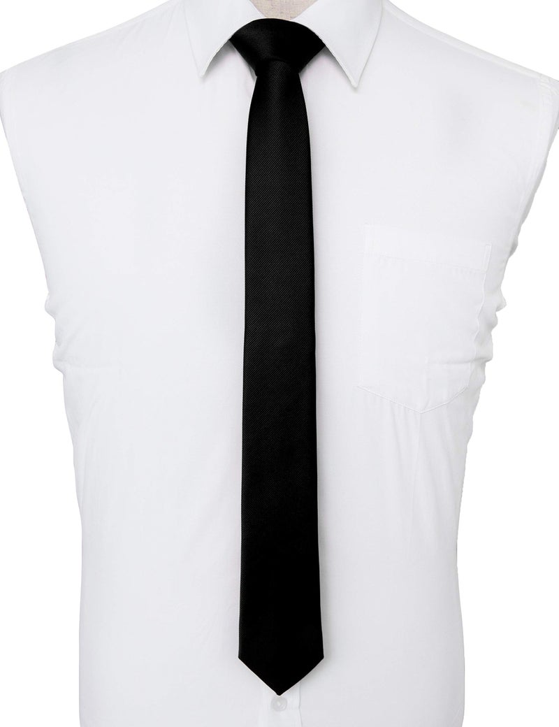 RBOCOTT 2.4" Black Skinny Tie for Men Silk Wedding Business Slim Necktie(9) - Image 3